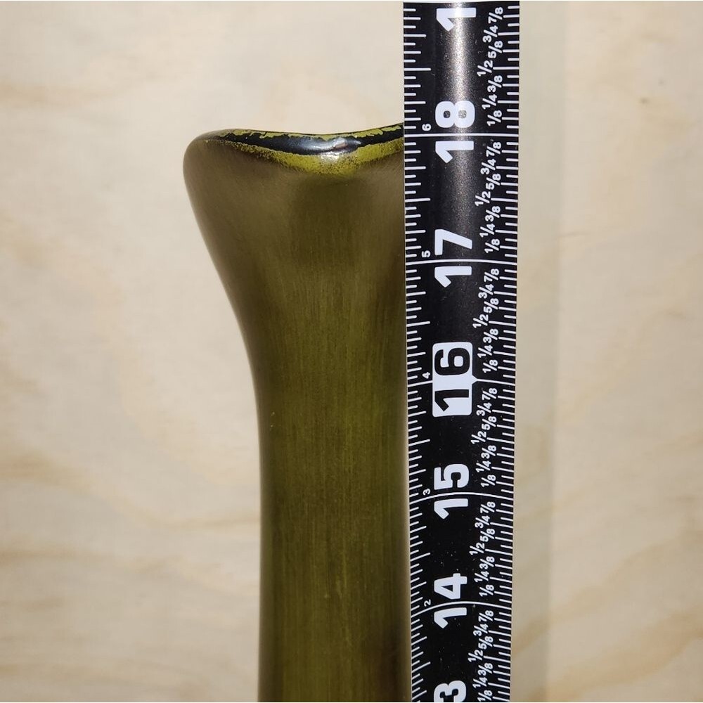 Vintage MCM Green Brown Bronze Ceramic Long Neck Pitcher Vase Pottery - Picture 7 of 11